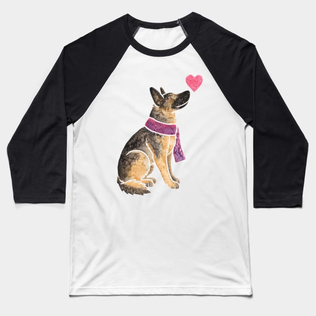 Watercolour German Shepherd Dog Baseball T-Shirt by animalartbyjess